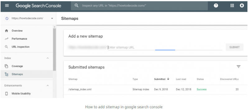 sitemap in google search console