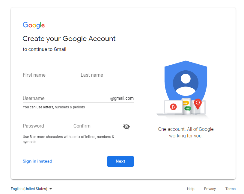 Create a gmail account
